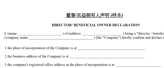董事實益擁有人聲明樣本